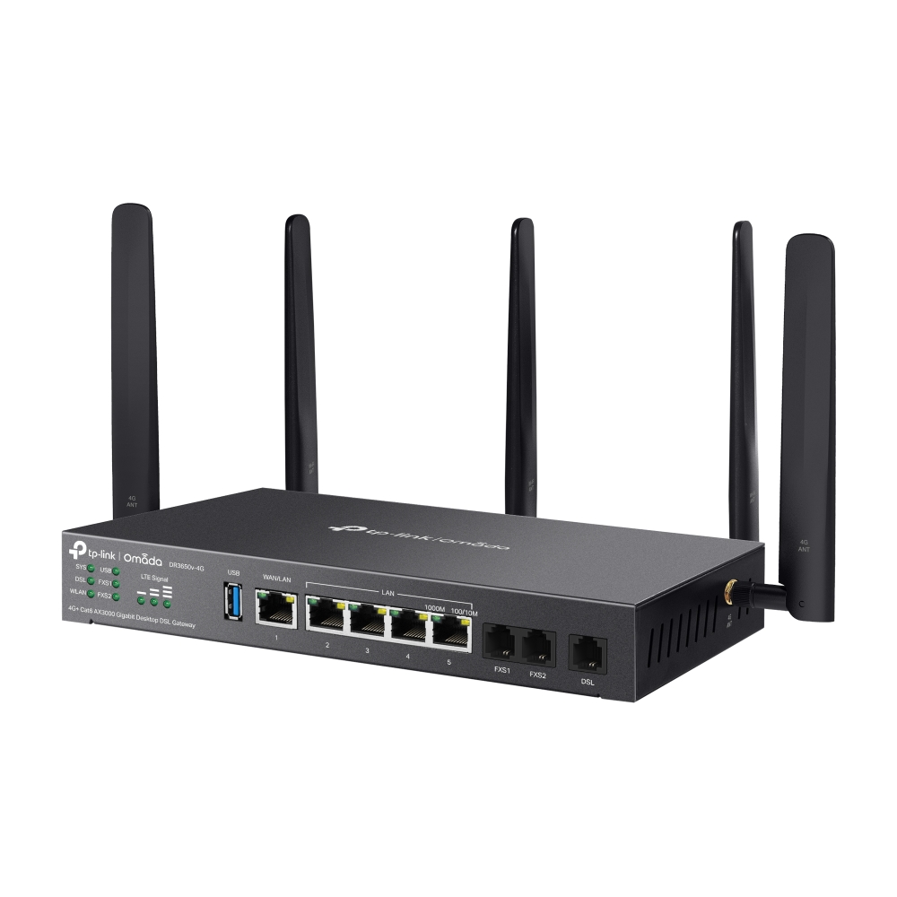 TPLINK DR3650v4G Omada 4G Cat6 AX3000 WiFi 6 Gigabit Desktop DSL Gateway