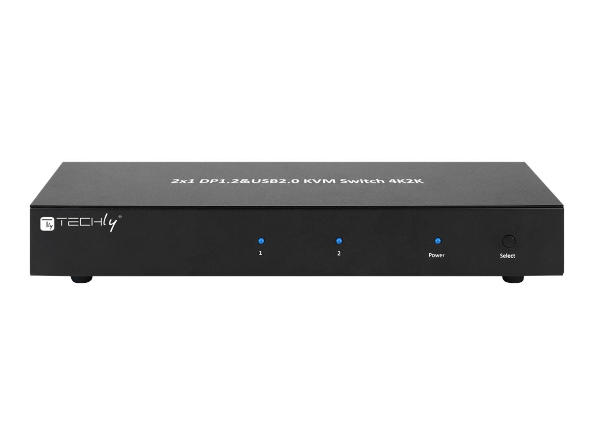 TECHLY KVM Switch Display Port 1.2 2-Port Dual-View schwarz ermoeglicht Informationen via USB und DisplayPort von 2 PCs anzuzeigen