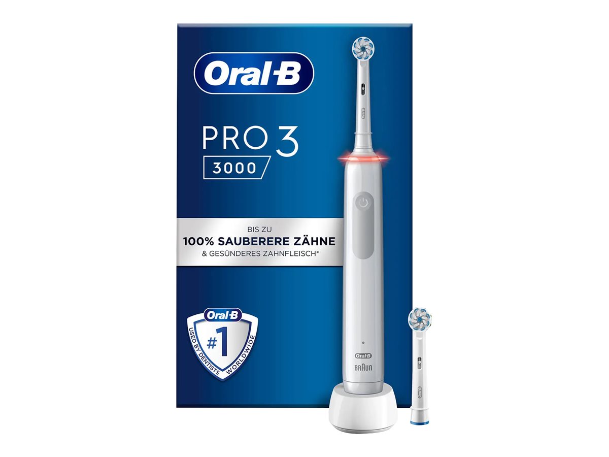 Braun Oral-B PRO 3 3000 mit 2 Sensitive Clean Aufsteckbuersten, weiss Braun Oral-B PRO 3 3000 mit 2 Sensitive Clean Aufsteckbuersten, weiss