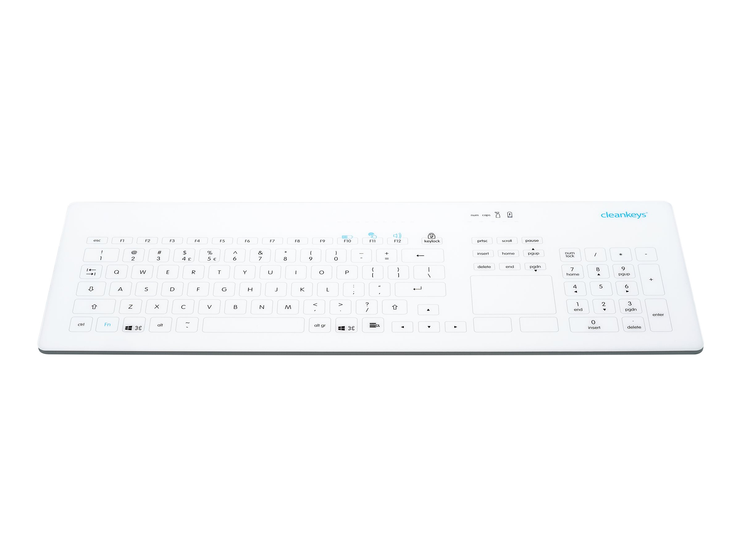 GETT CLEANKEYS CK4 KABELLOS 2,4Ghz kapazitive Glastastatur integr.Touchpad und NUM block IP65 desinfizierbar Gorilla Glas Layout: DE