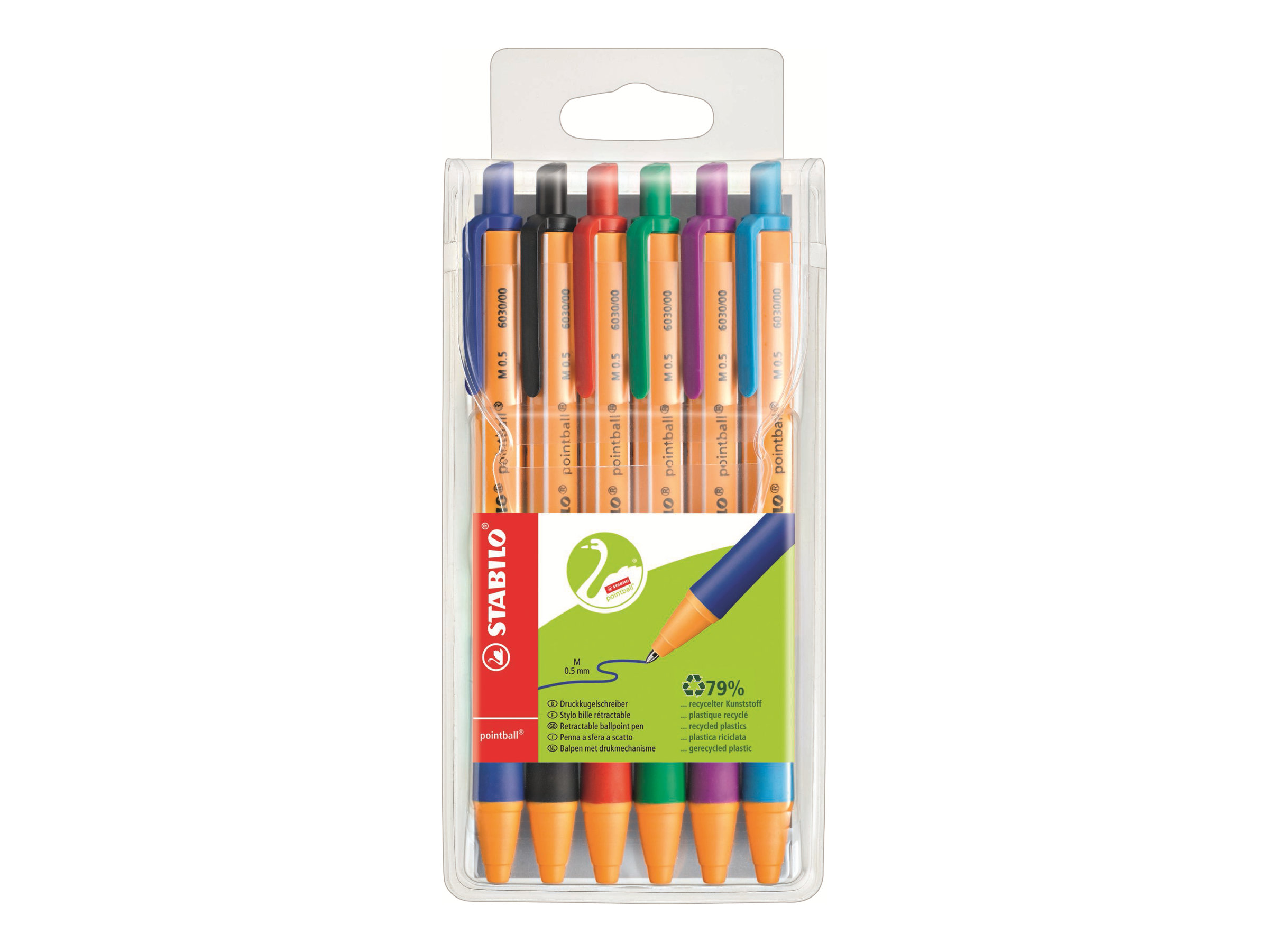 STABILO Kugelschreiber pointball orange/weiss, Schreibfarbe: farbsortiert, 6 St. STABILO Kugelschreiber pointball orange/weiss, Schreibfarbe: farbsortiert, 6 St.