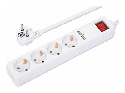 MANHATTAN 4-fach Steckdosenleiste mit 2 USB-Ladeports USB-A-Ports mit insgesamt 2,1 A Ausgangsleistung 2m Stromkabel 16 A weiss MANHATTAN 4-fach Steckdosenleiste mit 2 USB-Ladeports USB-A-Ports mit insgesamt 2,1 A Ausgangsleistung 2m Stromkabel 16 A weiss