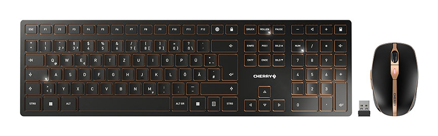CHERRY DW 9100 SLIM TastaturMausSet kabellos schwarz, bronze