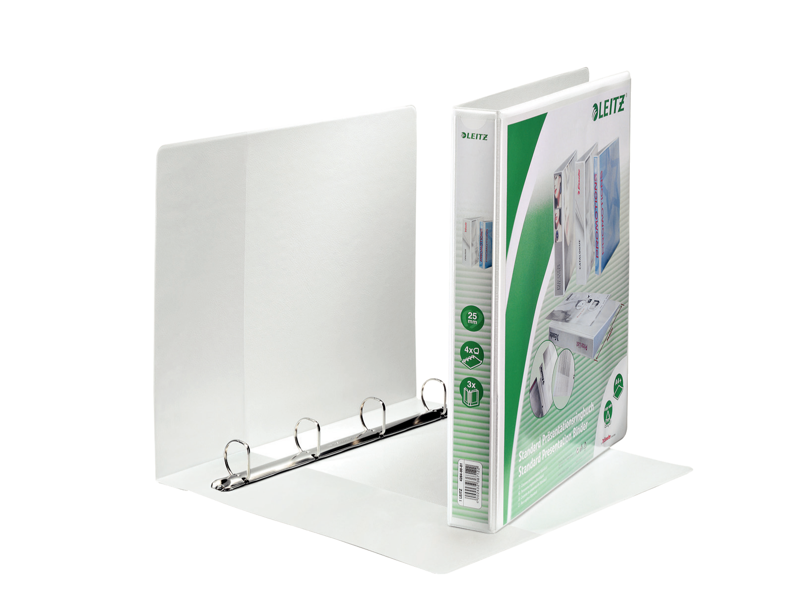 LEITZ Praesentationsringbuecher 4Ringe weiss 4,4 cm DIN A4, 6 St