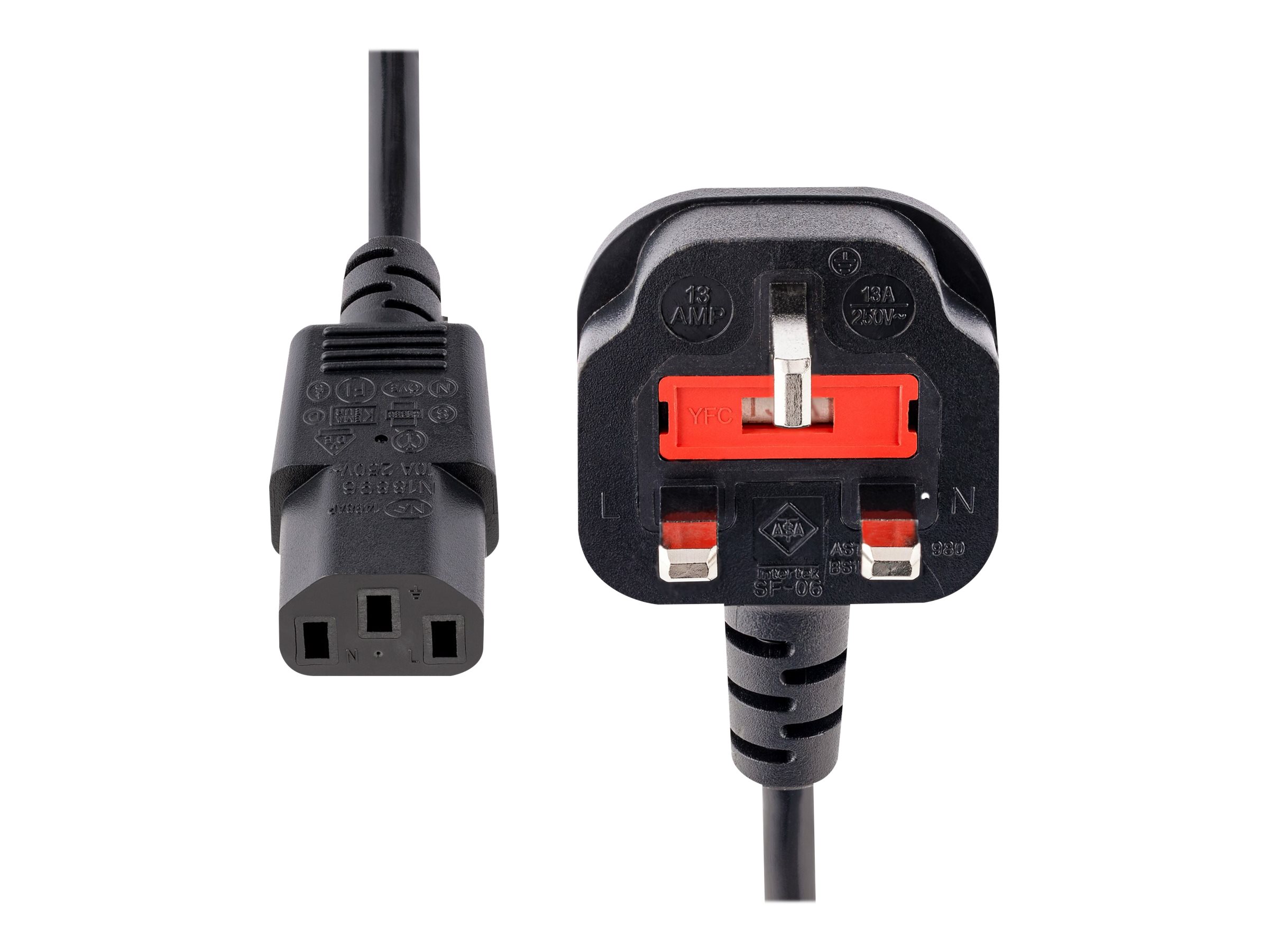 STARTECH.COM 6ft 1,8m UK Computer Power Cable 18AWG BS 1363 to C13 10A 250V Black Replacement AC Power Cord Kettle Lead / UK