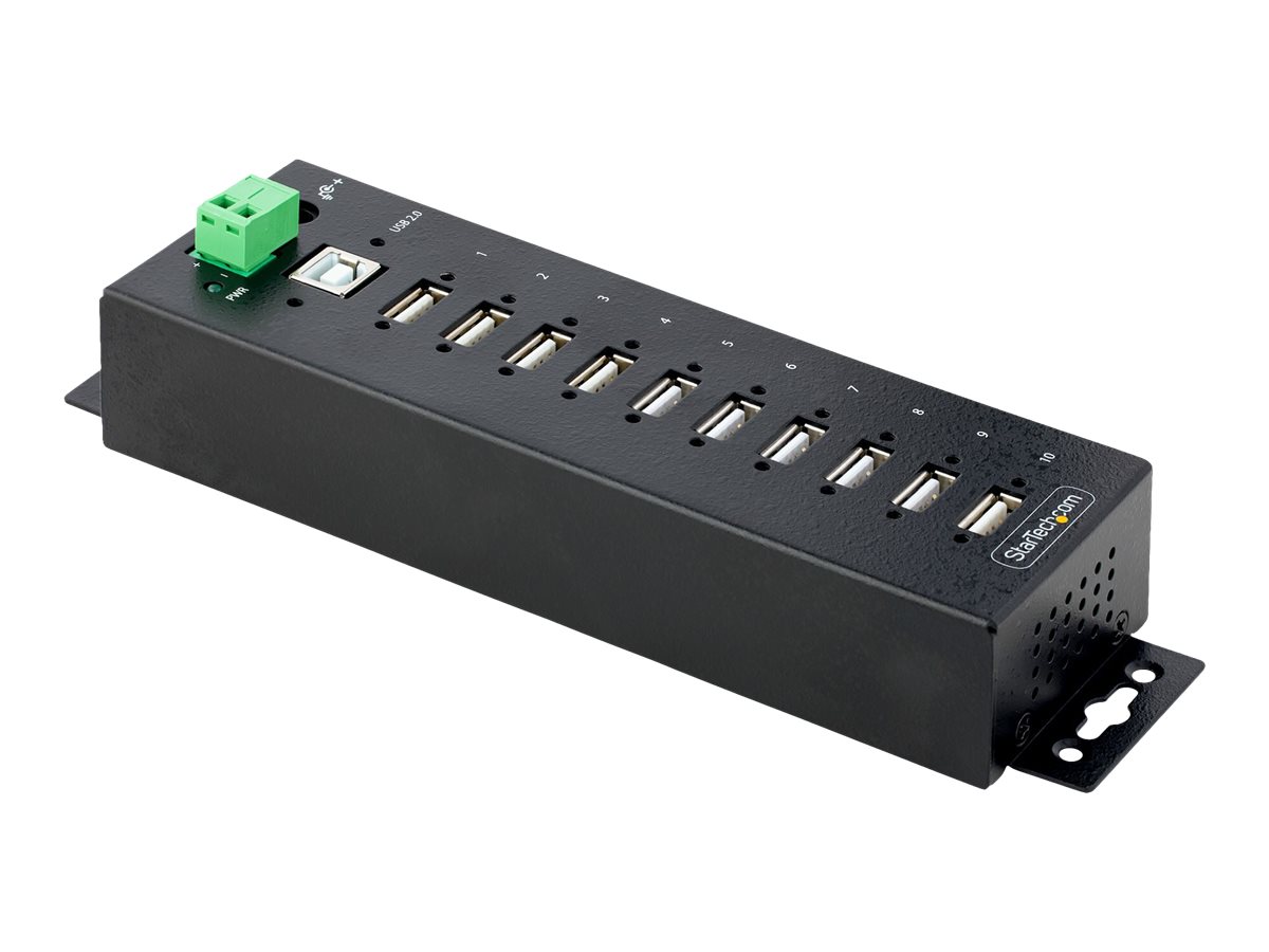 StarTech.com 10-Port Industrial USB 2.0 Hub, Rugged USB Hub w/15kV Air/8kV Contact ESD Level 4 Protection, DIN/Wall/Desk Mountable USB-A Hub, Multiport USB Hub with Locking Ports - Metal Construction (USB210AIND-USB-A-HUB) - Hub - industriell - 10 Anschlü