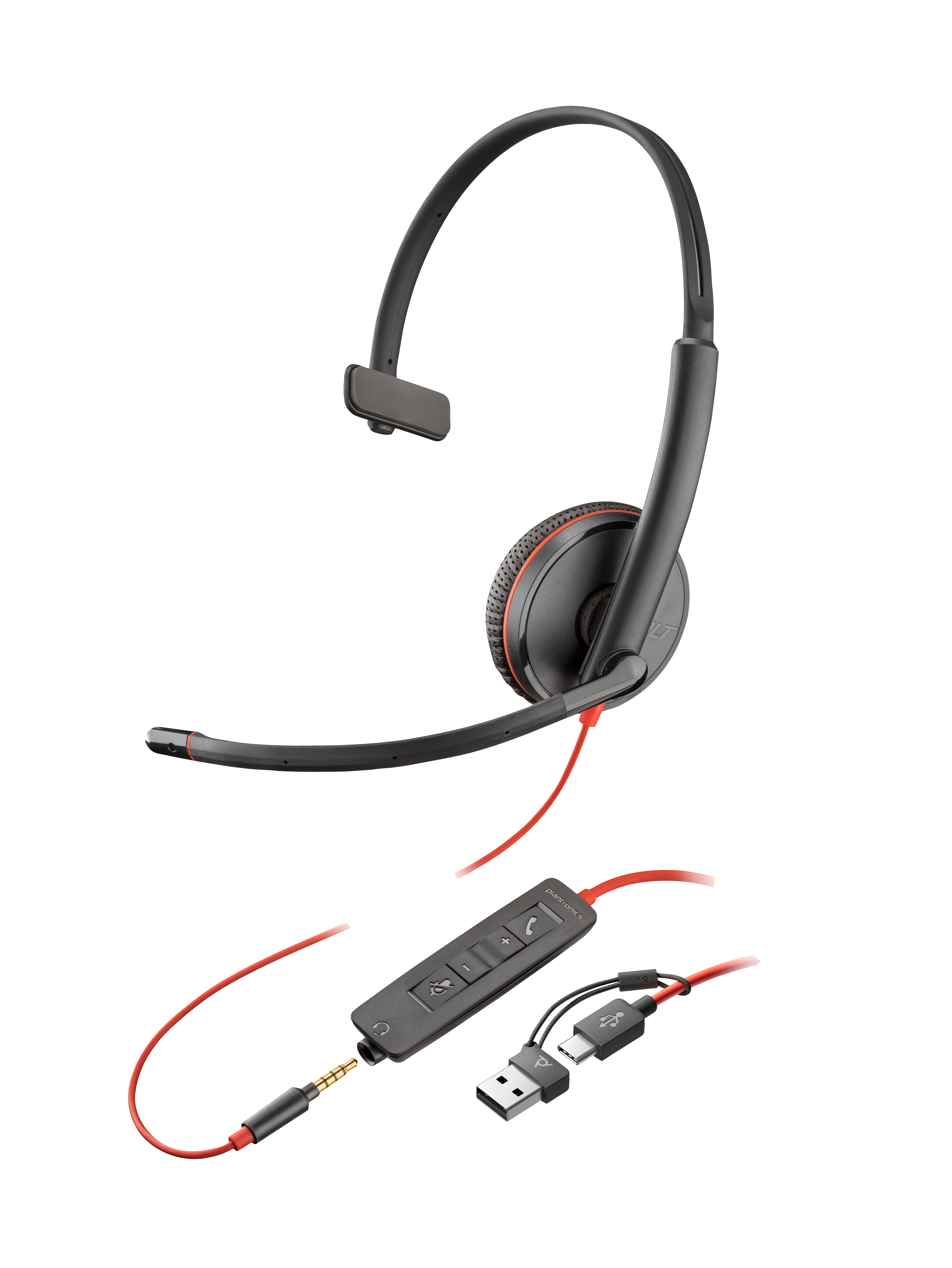 HP Poly Blackwire 3215 Monaural USBC Headset 3,5mm Plug USBCA Adapter Bulk