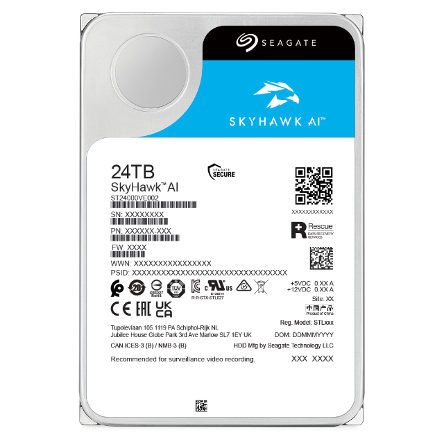 SEAGATE Surveillance Video Optimized AI Skyhawk 24TB HDD SATA 6Gbs 512MB cache 8,89cm 3,5Zoll CMR Helium