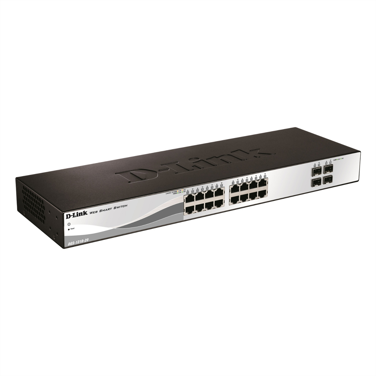 D-LINK DGS-1210-20/E 20-Port Smart+ Managed Gigabit Switch 16x 10/100/1000BASE-T 4x 100/1000 Mbps Combo SFP Slots lüfterlos