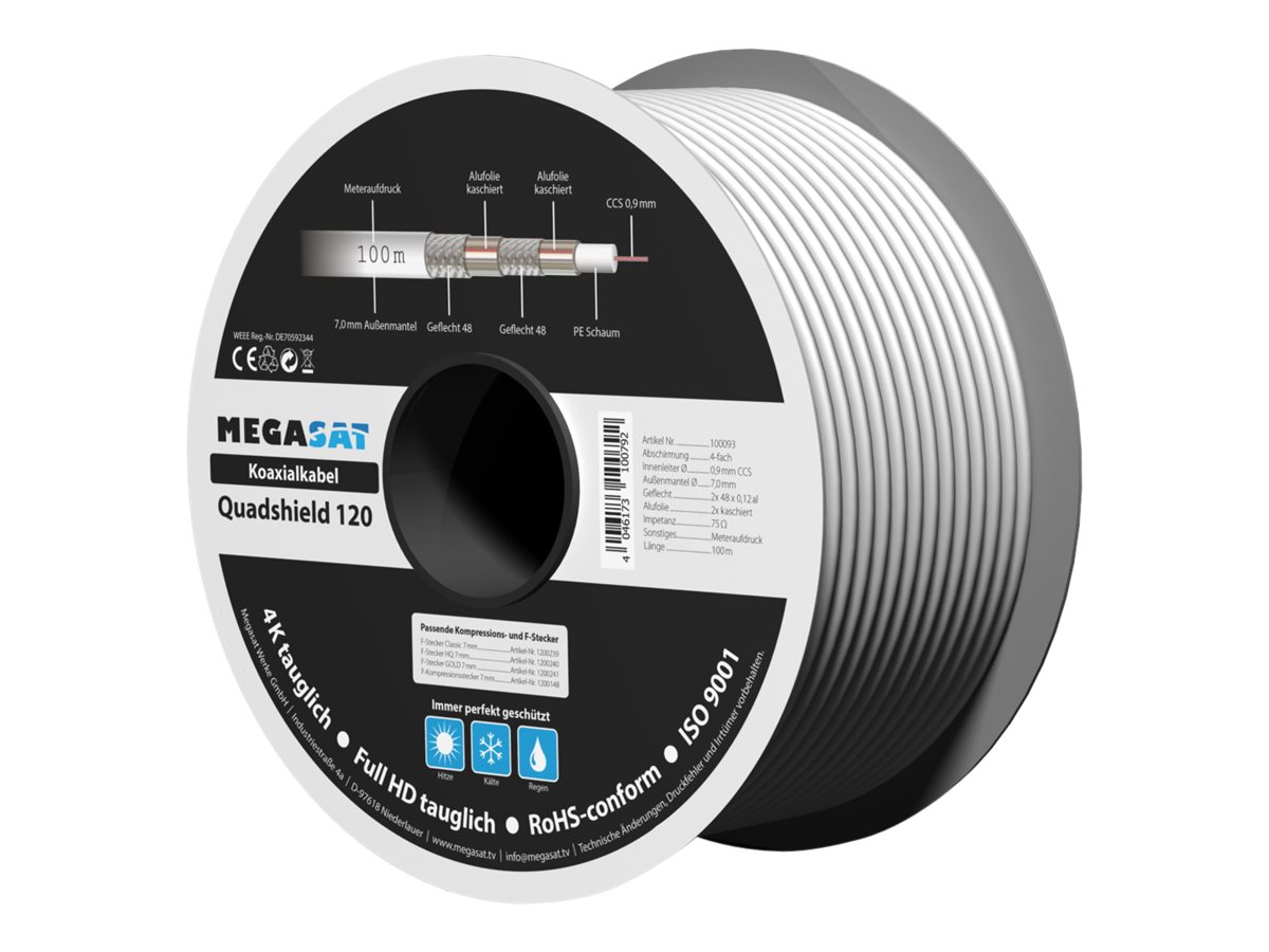 Megasat Koaxialkabel Quad Shield 120 100m Spule 110dB