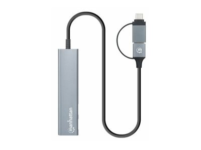 MANHATTAN 4Port USB 30 TypC TypA KomboHub USBCund USBAStecker auf zwei USBCPorts und zwei USBAPorts Strom ueber USB