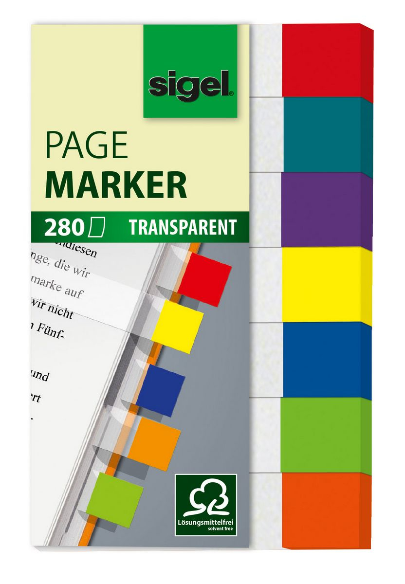SIGEL transparent Haftmarker farbsortiert 7x 40 Streifen