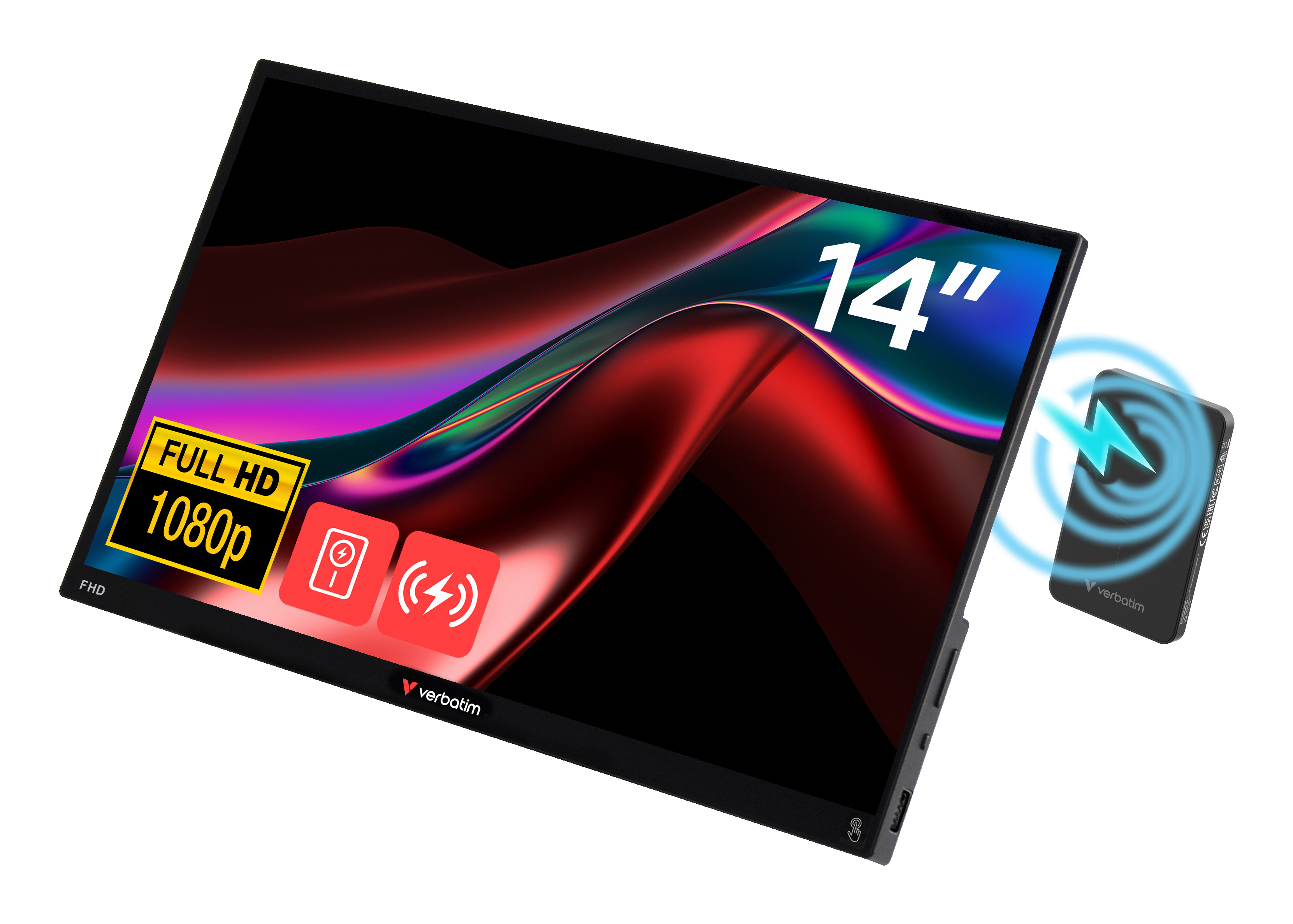 Verbatim Portable 14 FHD Touch Monitor LIGHT with Wireless Power Supply incl Power Bank 5000mAh