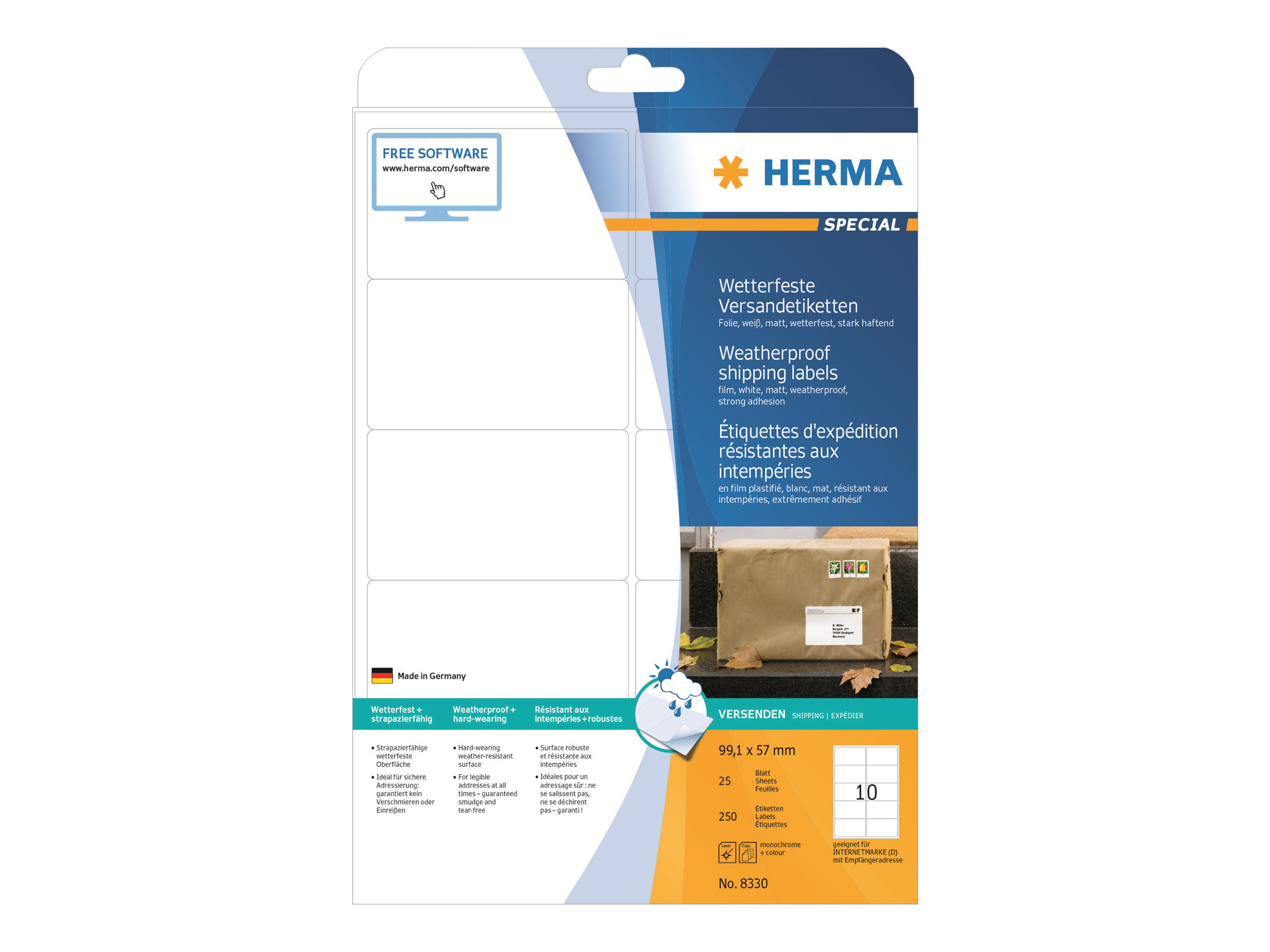 250 HERMA Folien-Versandetiketten 8330 weiss 99,1 x 57,0 mm 250 HERMA Folien-Versandetiketten 8330 weiss 99,1 x 57,0 mm