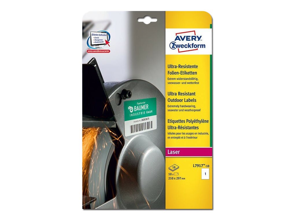 10 AVERY Zweckform resistente Folienetiketten L7917-10 weiÃ 210,0 x 297,0 mm