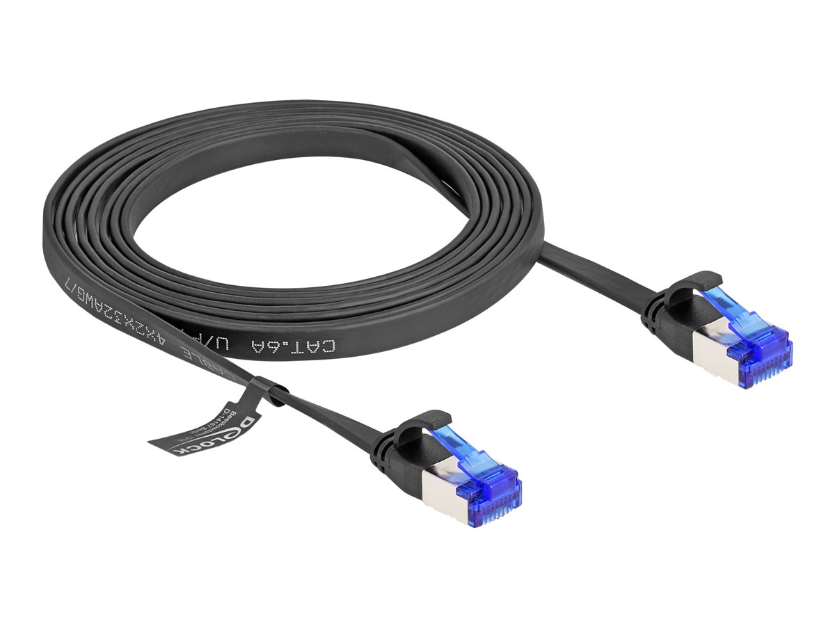 Delock RJ45 Flachband Patchkabel Stecker zu Stecker Cat6A flexibel 2 m schwarz
