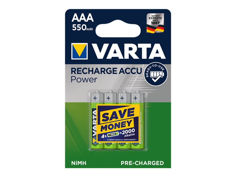 VARTA Akku Micro AAA 550mAh NiMH Recharge Accu Power (4er Pack) VARTA Akku Micro AAA 550mAh NiMH Recharge Accu Power (4er Pack)