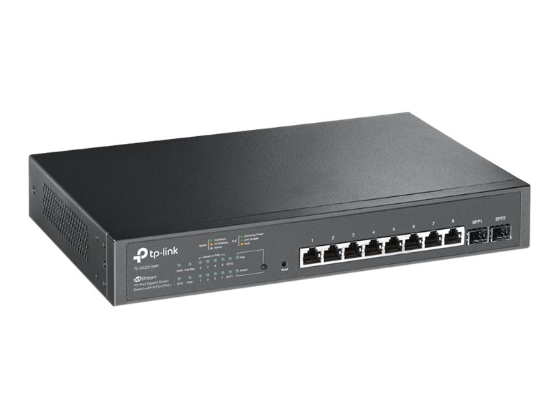 TP-LINK SG2210MP Omada 10-Port PoE+ Gigabit Smart Switch 8× Gigabit PoE+ Ports 2× Gigabit SFP Slots 150W PoE Power