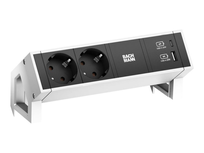 BACHMANN DESK2 2xSchutzkontakt USB A&C USB Charger 22W 0,2m GST18 weiss