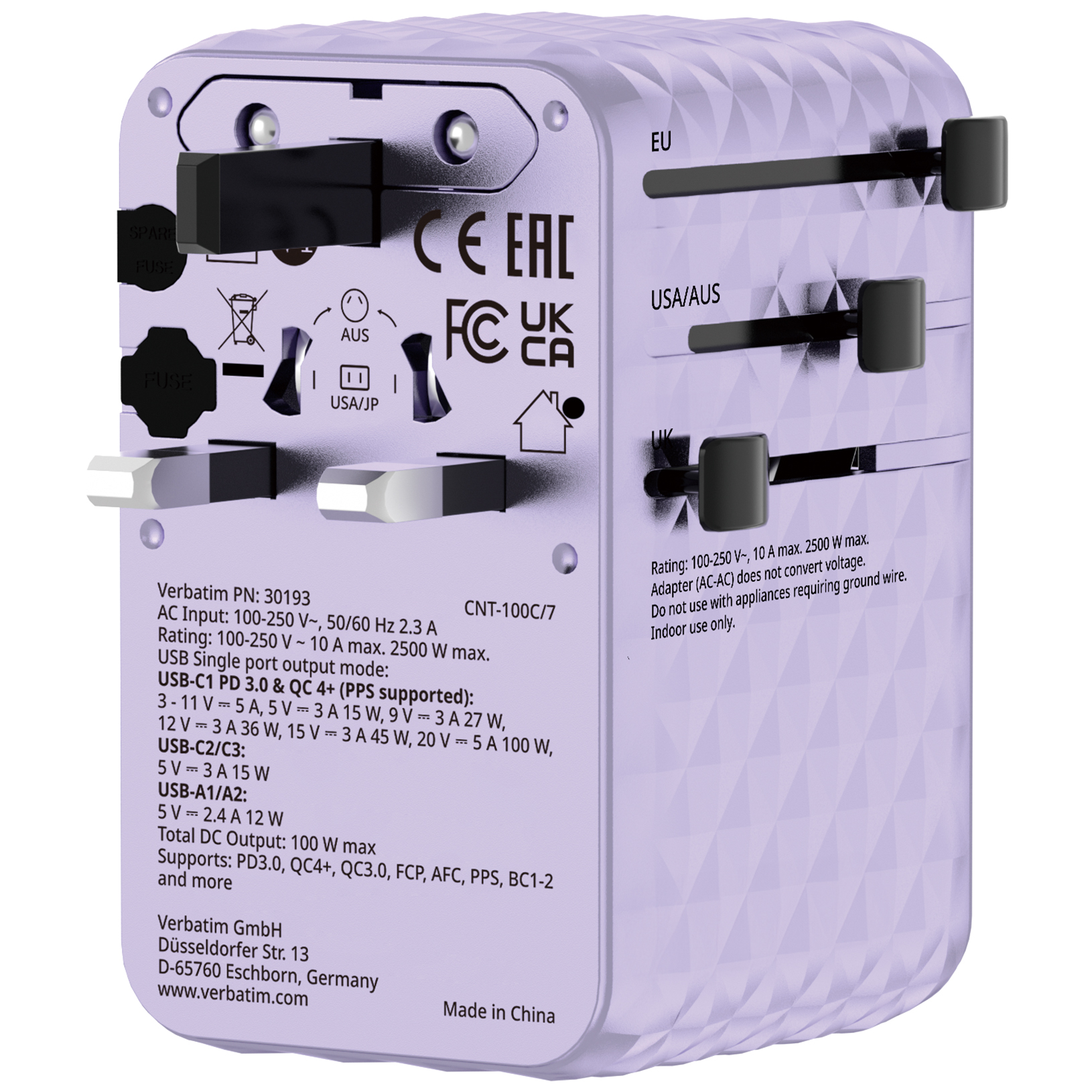 Verbatim 30193 Chargen Travel 100W Purple