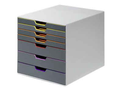 DURABLE Schubladenbox VARICOLOR®  dunkelgrau mit bunten Farblinien 760727, DIN C4 mit 7 Schubladen