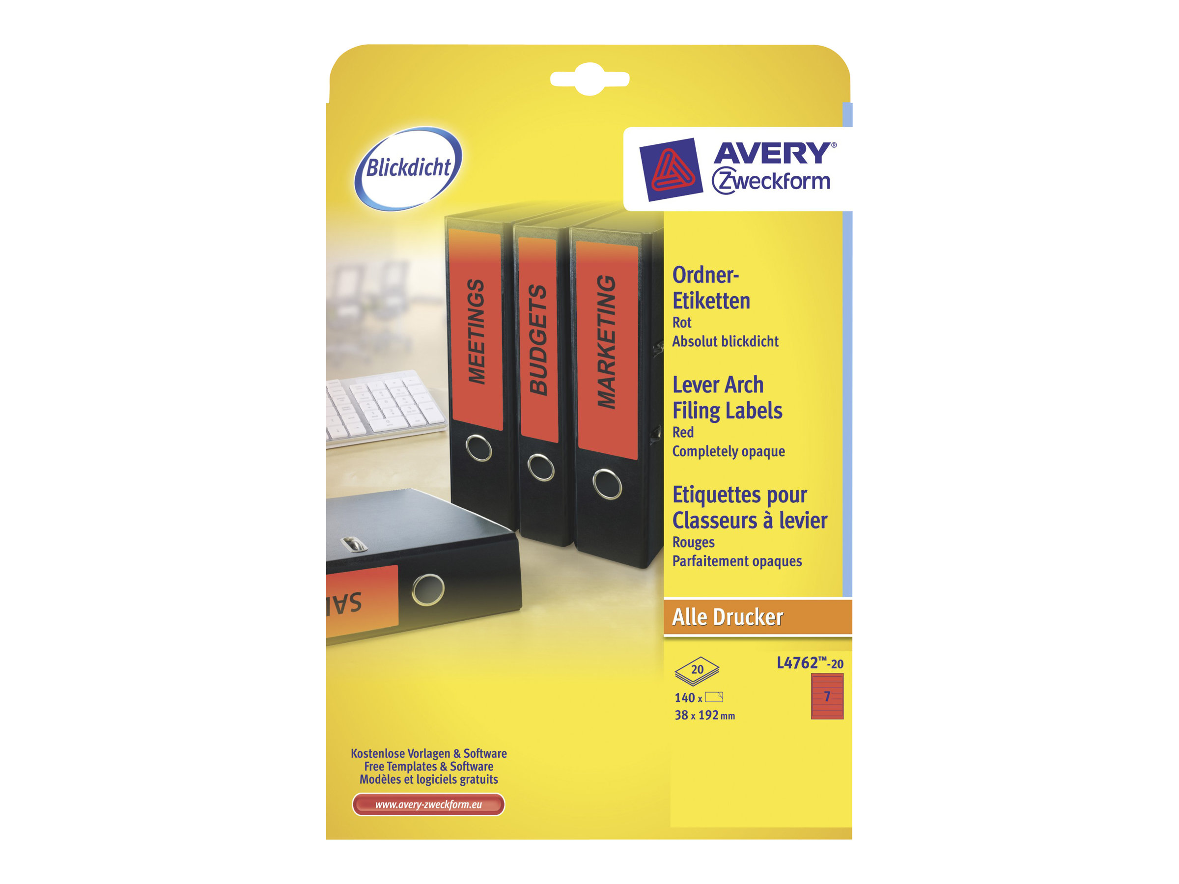 140 AVERY Zweckform Ordneretiketten L4762-20 rot 140 AVERY Zweckform Ordneretiketten L4762-20 rot