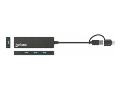 4-Port USB 3.0 Typ-C / Typ-A Kombo-Hub USB-C-Stecker und USB-A-Stecker auf vier USB-A-Buchsen 5 Gbit/s schwarz