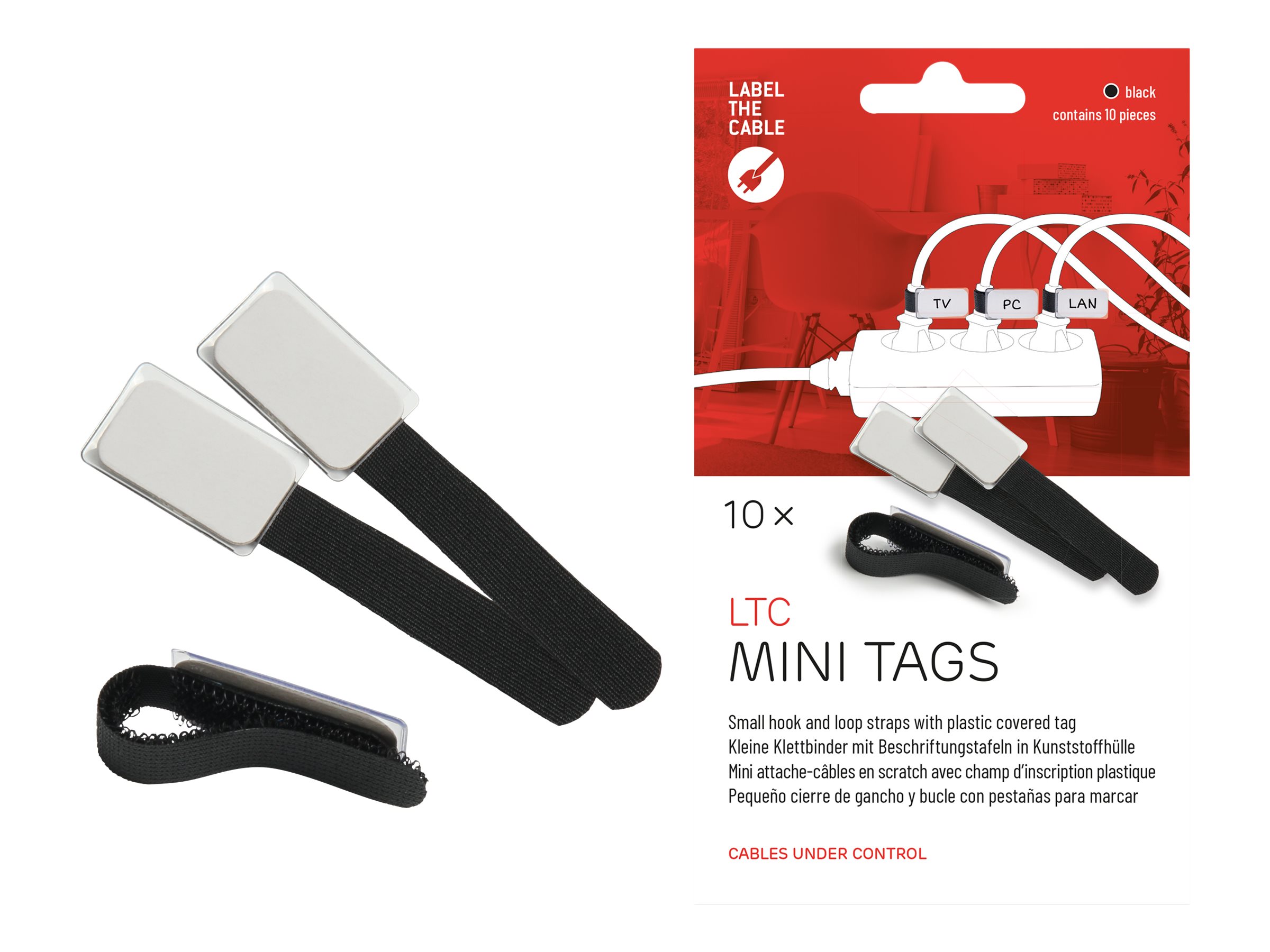 10 LABEL THE CABLE Klettkabelbinder MINI TAGS schwarz