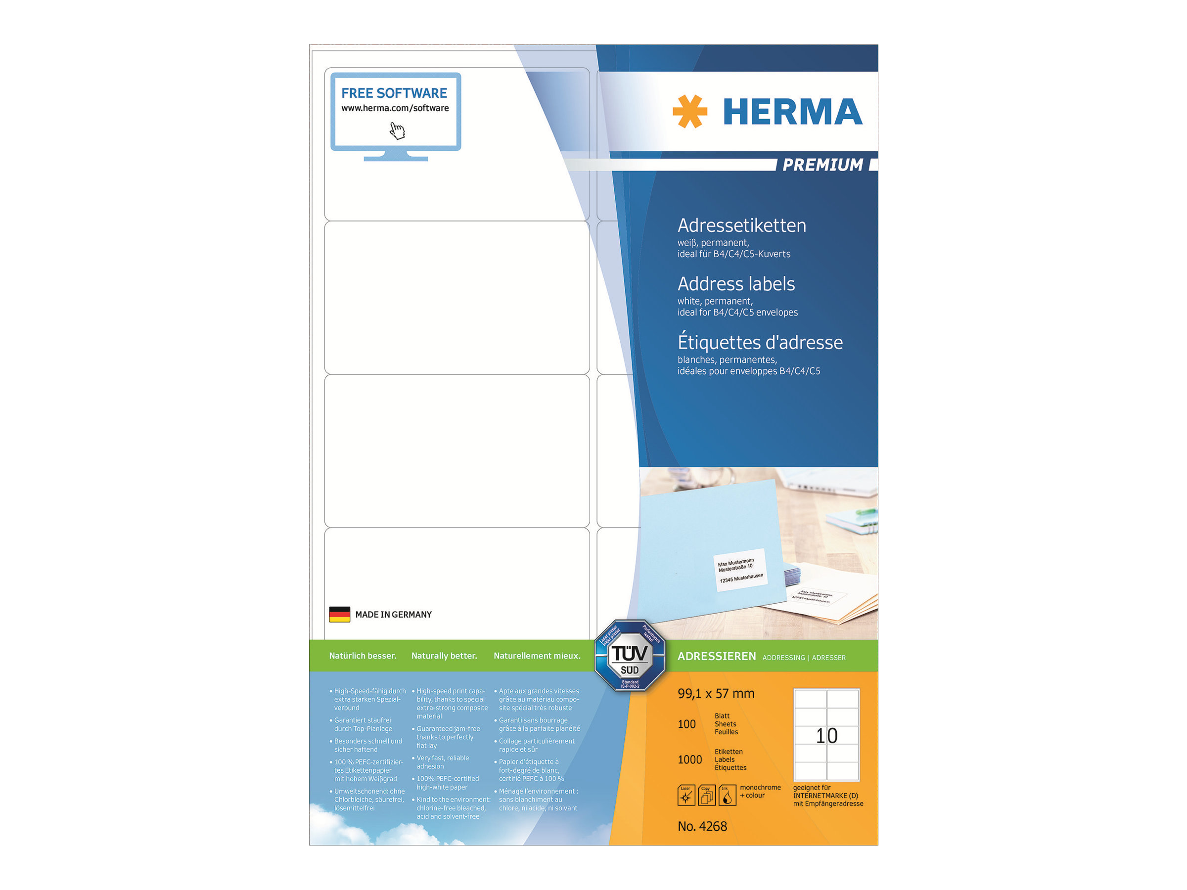 1.000 HERMA Etiketten 4268 weiÃ 99,1 x 57,0 mm