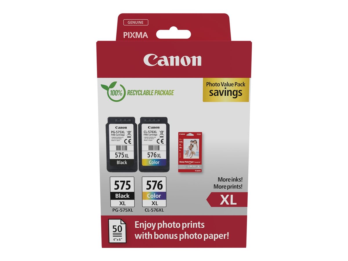Canon PG-575XL/CL-576XL  schwarz, color DruckkÃ¶pfe + Fotopapier, 2er-Set