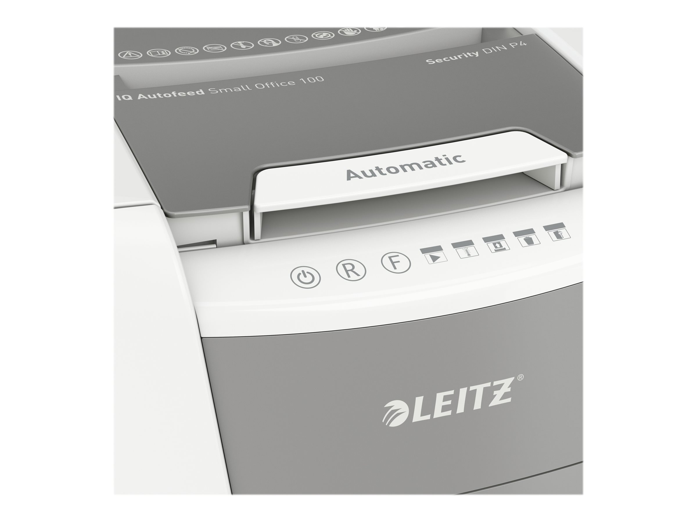LEITZ IQ Autofeed Small Office 100 Aktenvernichter mit Partikelschnitt P-4, 4 x 28 mm, bis 100 Blatt, weiss