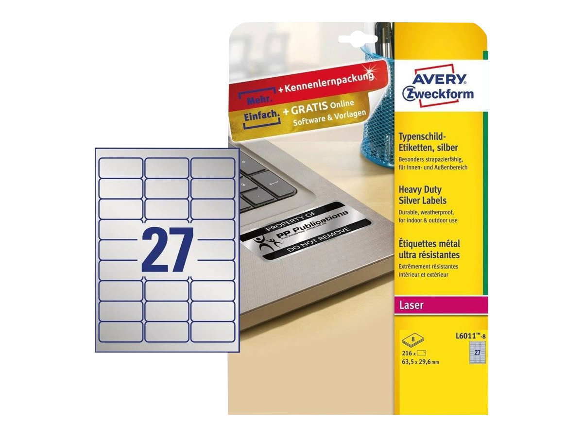 216 AVERY Zweckform Typenschildetiketten L6011-8 silber 63,5 x 29,6 mm