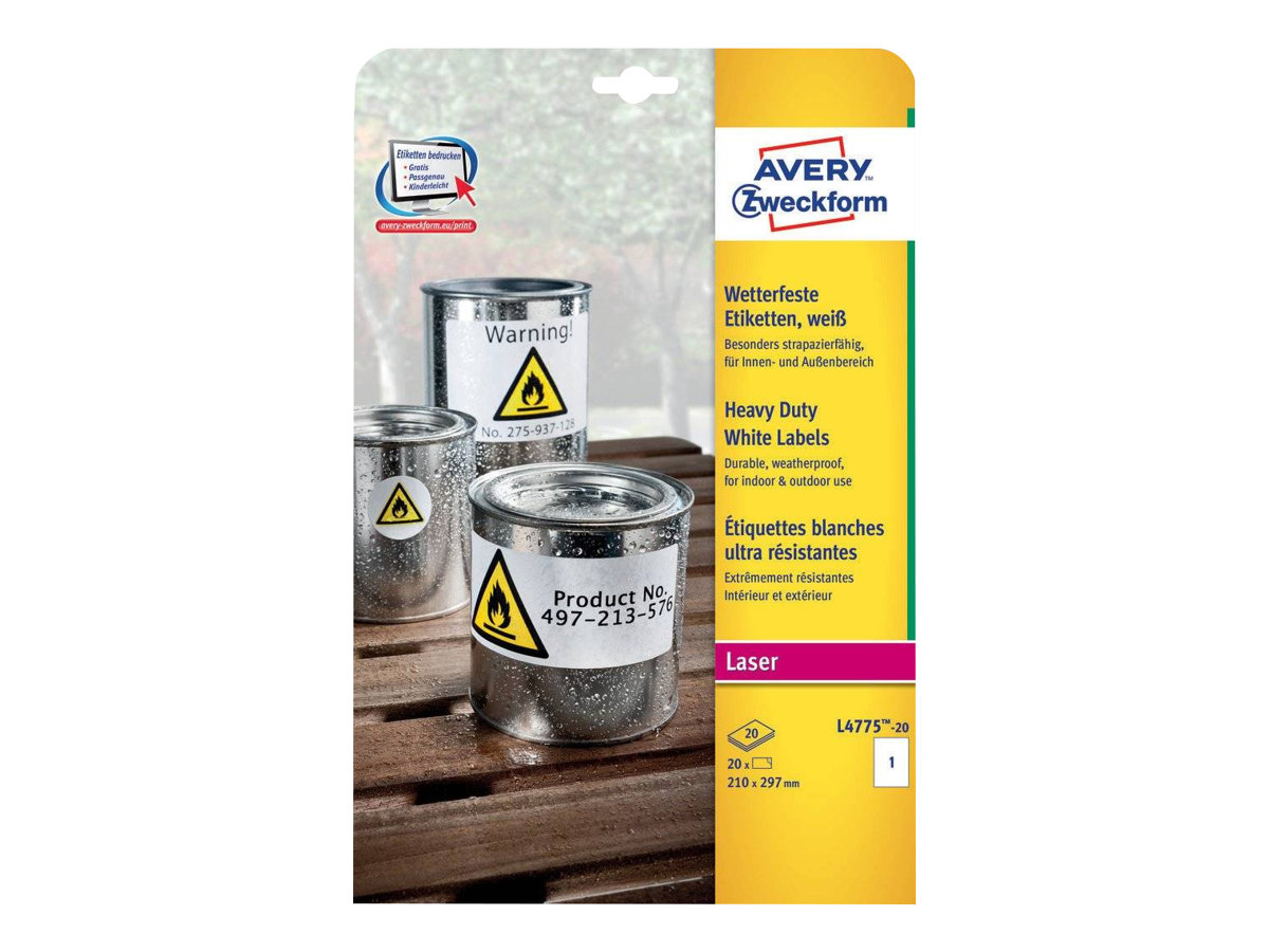 8 AVERY Zweckform wetterfeste Folienetiketten L4775-8 weiss 210,0 x 297,0 mm 8 AVERY Zweckform wetterfeste Folienetiketten L4775-8 weiss 210,0 x 297,0 mm