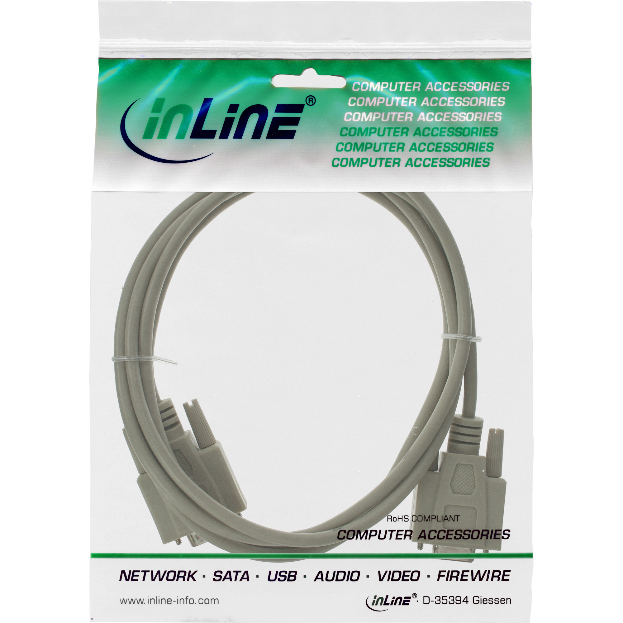 INLINE Serielle Verlaengerung 9pol Stecker / Buchse vergossen 1:1 belegt 2m