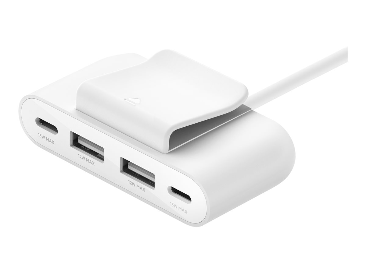 4-Port USB-Splitter 2x USB-C, 2xUSB-A, max.30 W, weiss