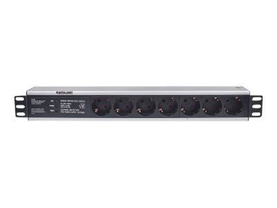 INTELLINET 48,3cm 19Zoll Steckdosenleiste 7-fach SCHUKO mit Ueberspannungsschutz 3m Stromkabel 1,5 HE