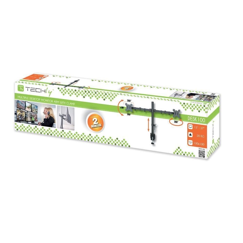 TECHLY Schreibtischhalterung fuer 2 LCD TV LED 38,1cm68,58cm 1527Zoll Seite an Seite mit Klemme