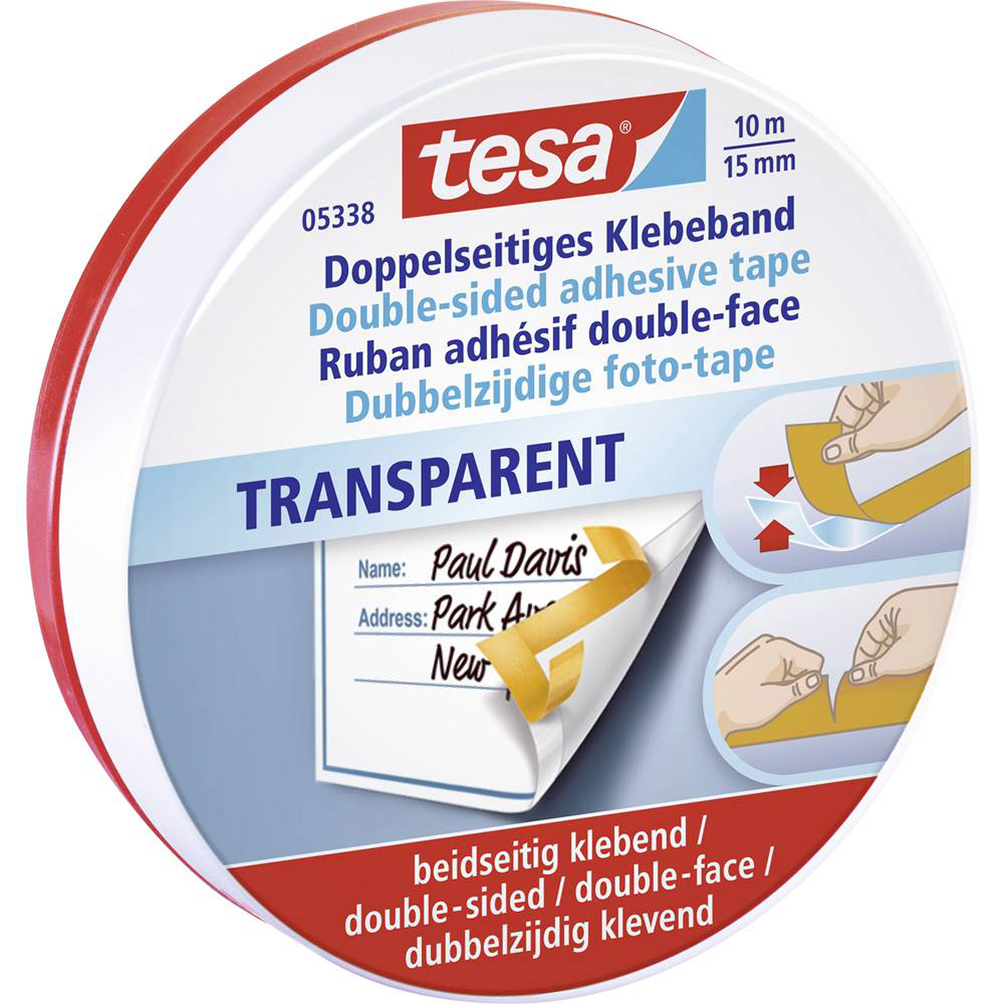 tesa 05338 doppelseitiges Klebeband 15,0 mm x 10,0 m, 1 Rolle