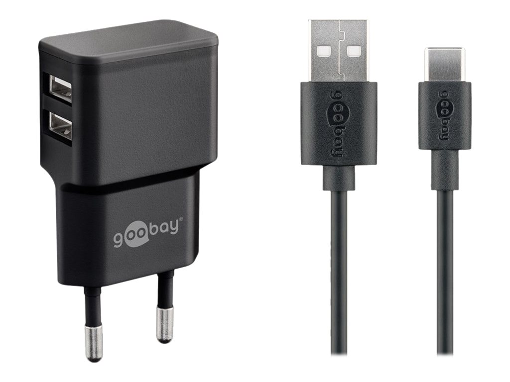 goobay Ladekabel mit Adapter schwarz, KabellÃ¤nge: 1,0 m, 12 Watt