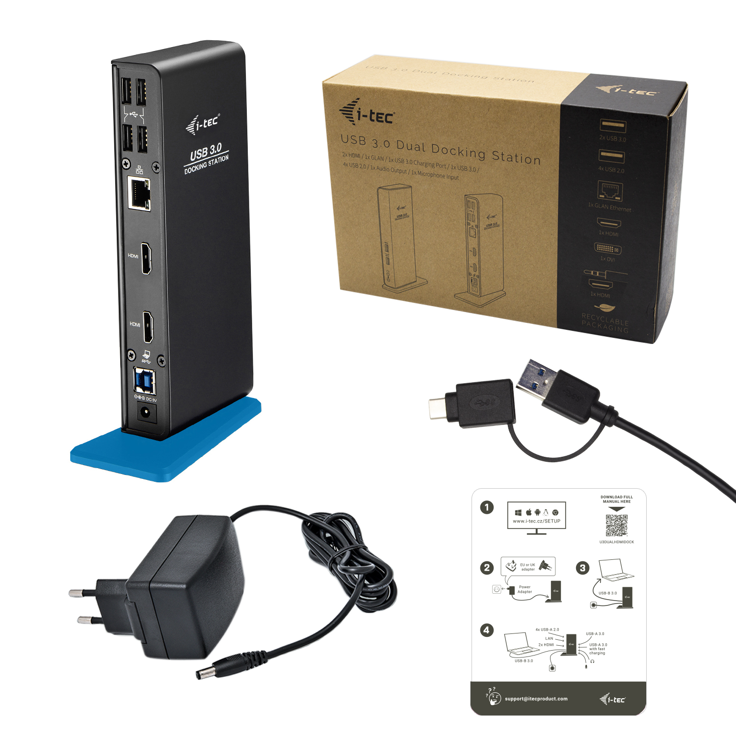 ITEC USB 30USBC Dual HDMI Docking Station 2x HDMI 1x GLAN 2x USB 30 4x USB 20 1x Audio 1x Mic USB 30 Kabel mit USBC adapter