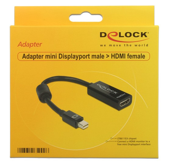 Delock Adapter mini Displayport 1.1 Stecker > HDMI Buchse Passiv schwarz Delock Adapter mini Displayport 1.1 Stecker > HDMI Buchse Passiv schwarz