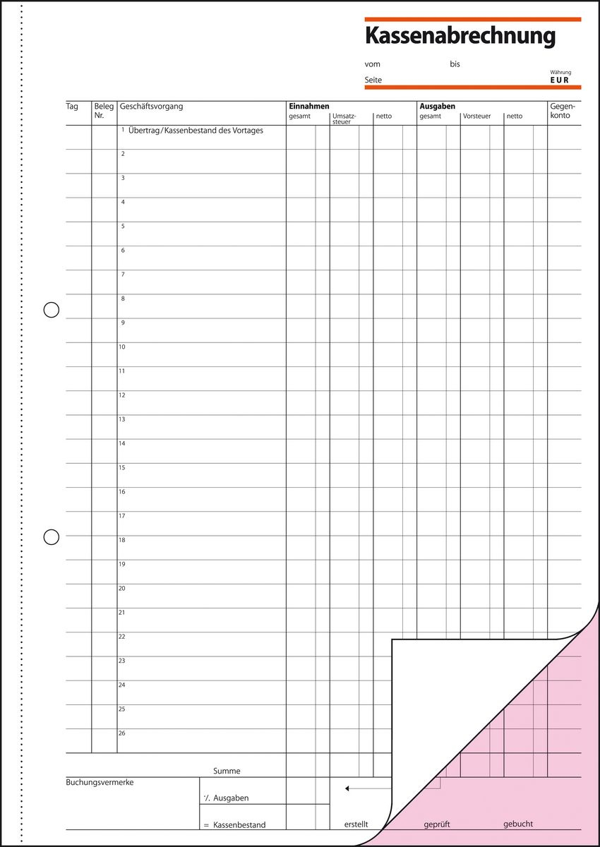 SIGEL Kassenabrechnung Formularbuch KG425, 1 St