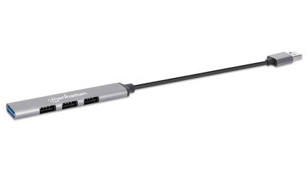 MANHATTAN 4Port USB 3020 KomboHub USBAStecker auf ein5 Gbits USB 32 Gen1Port drei 480 Mbits USB 20Ports Aluminium grau