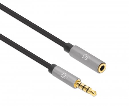 MANHATTAN AudioVerlängerungskabel Aux 3,5mm Klinke Stecker auf Buchse 3m vergoldete Kontakte Slim Design schwarzsilber