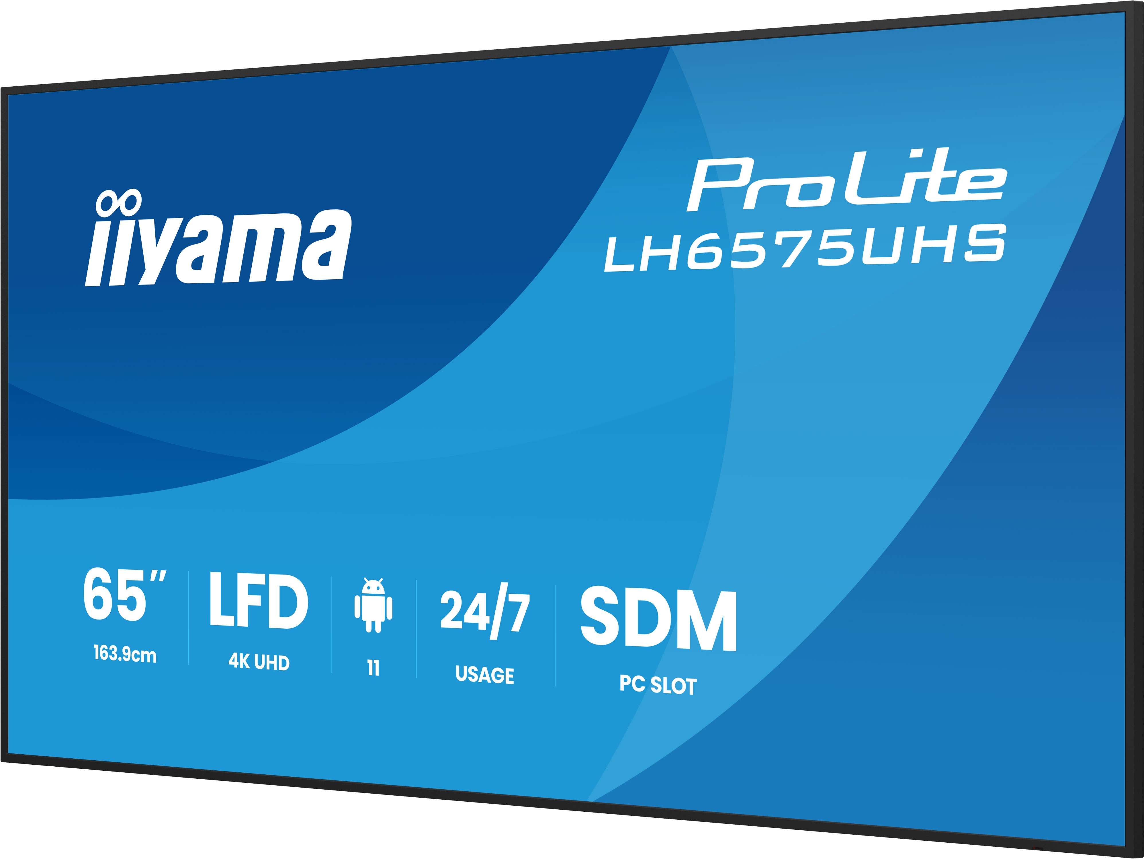 IIYAMA LH6575UHSB2AG 165,1cm 65Zoll 3840x2160 UHD IPS panel Haze 25Percent 500cdm Landscape and Portrait