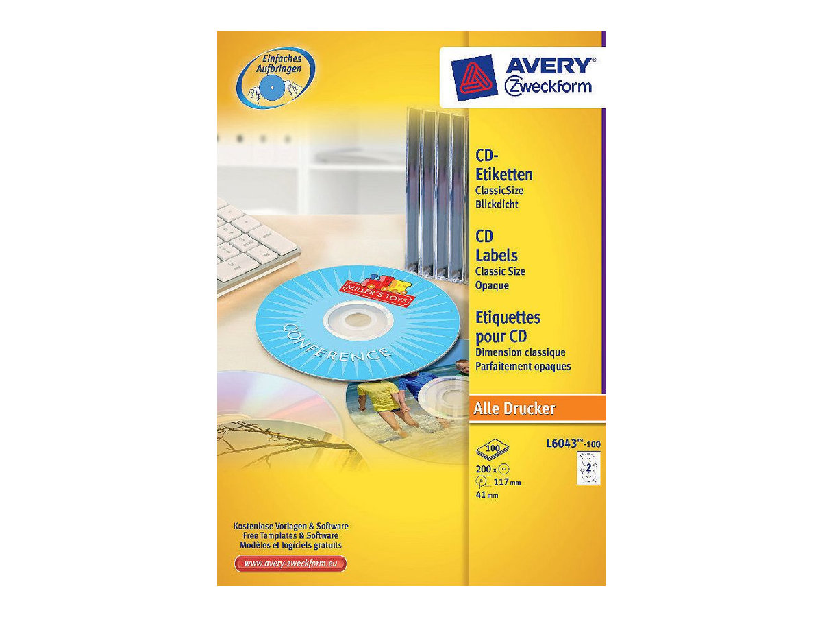 200 AVERY Zweckform CD-Etiketten L6043-100 weiss