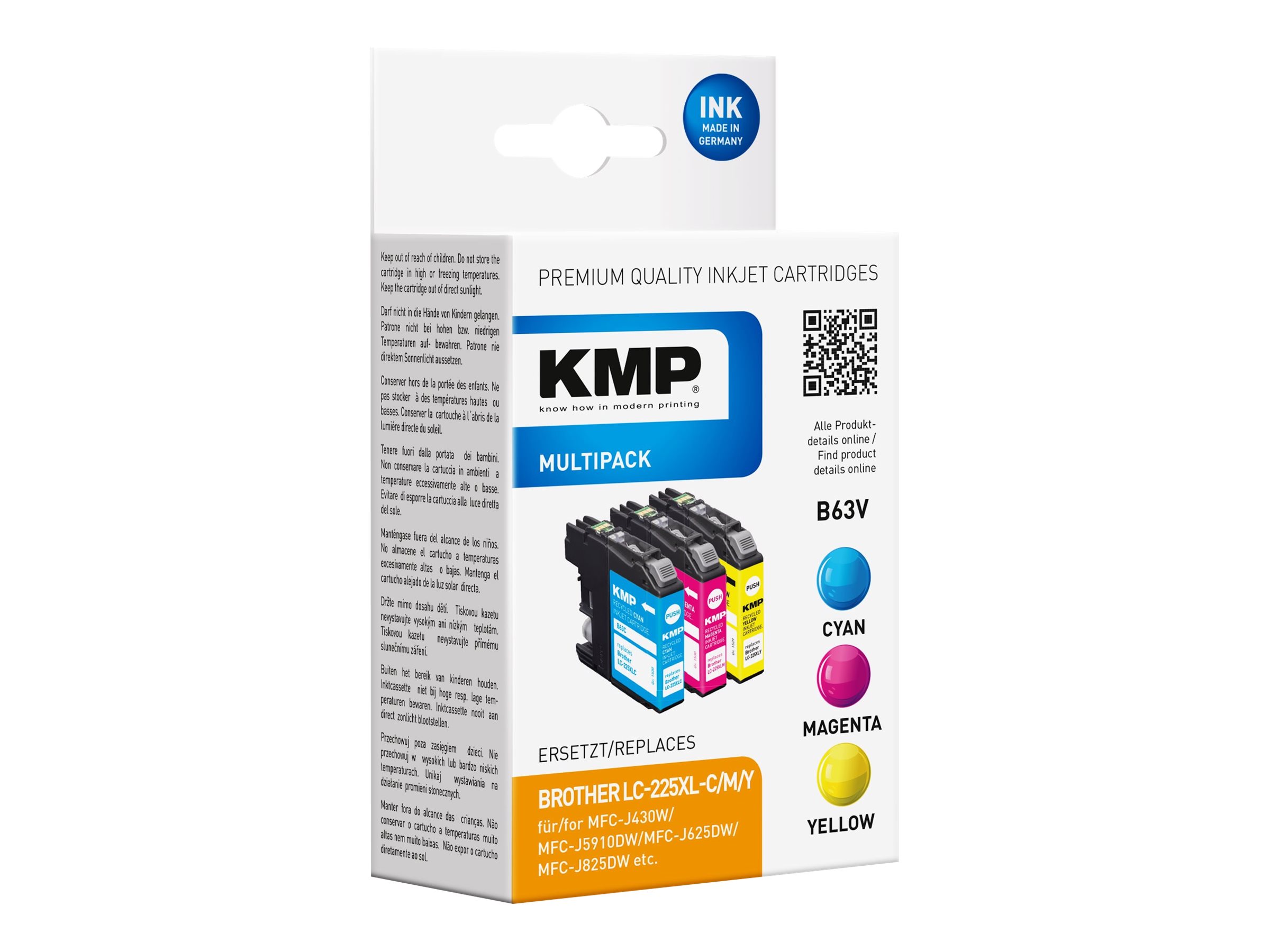 KMP B63V  cyan, magenta, gelb Druckerpatronen kompatibel zu brother LC-225XL C/M/Y, 3er-Set