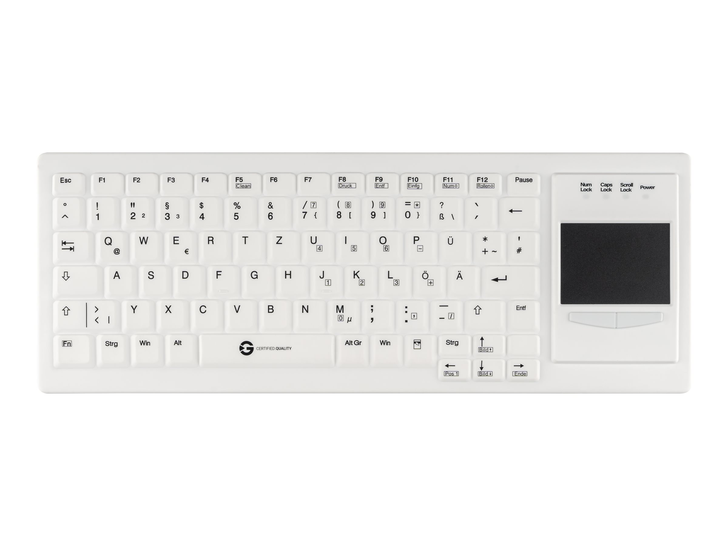 GETT Cleantype Xtra Touch Protect WL kabellose Silikontastatur mit Touchpad IP68 desinfizierbar Farbe weiss Layout DE GETT Cleantype Xtra Touch Protect WL kabellose Silikontastatur mit Touchpad IP68 desinfizierbar Farbe weiss Layout DE