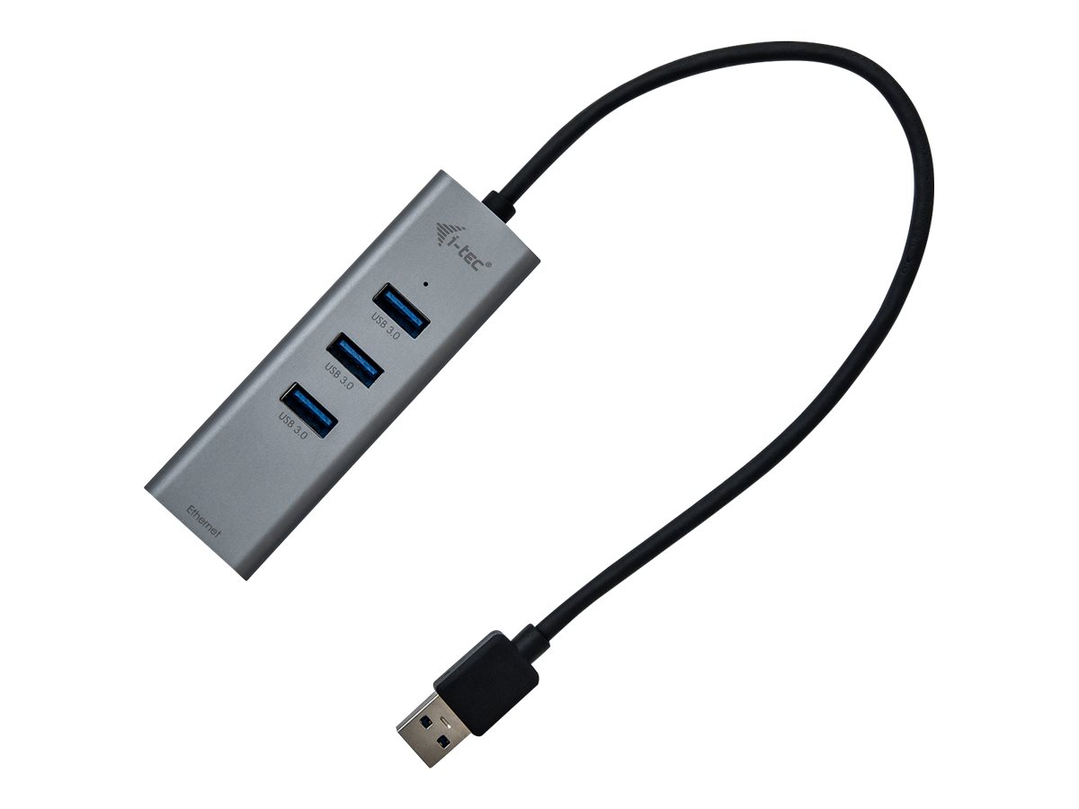 I-TEC USB 3.0 Metal 3-Port HUB mit Gigabit Ethernet Adapter 1x USB 3.0 auf RJ-45 3x USB 3.0 Port LED-Anzeige
