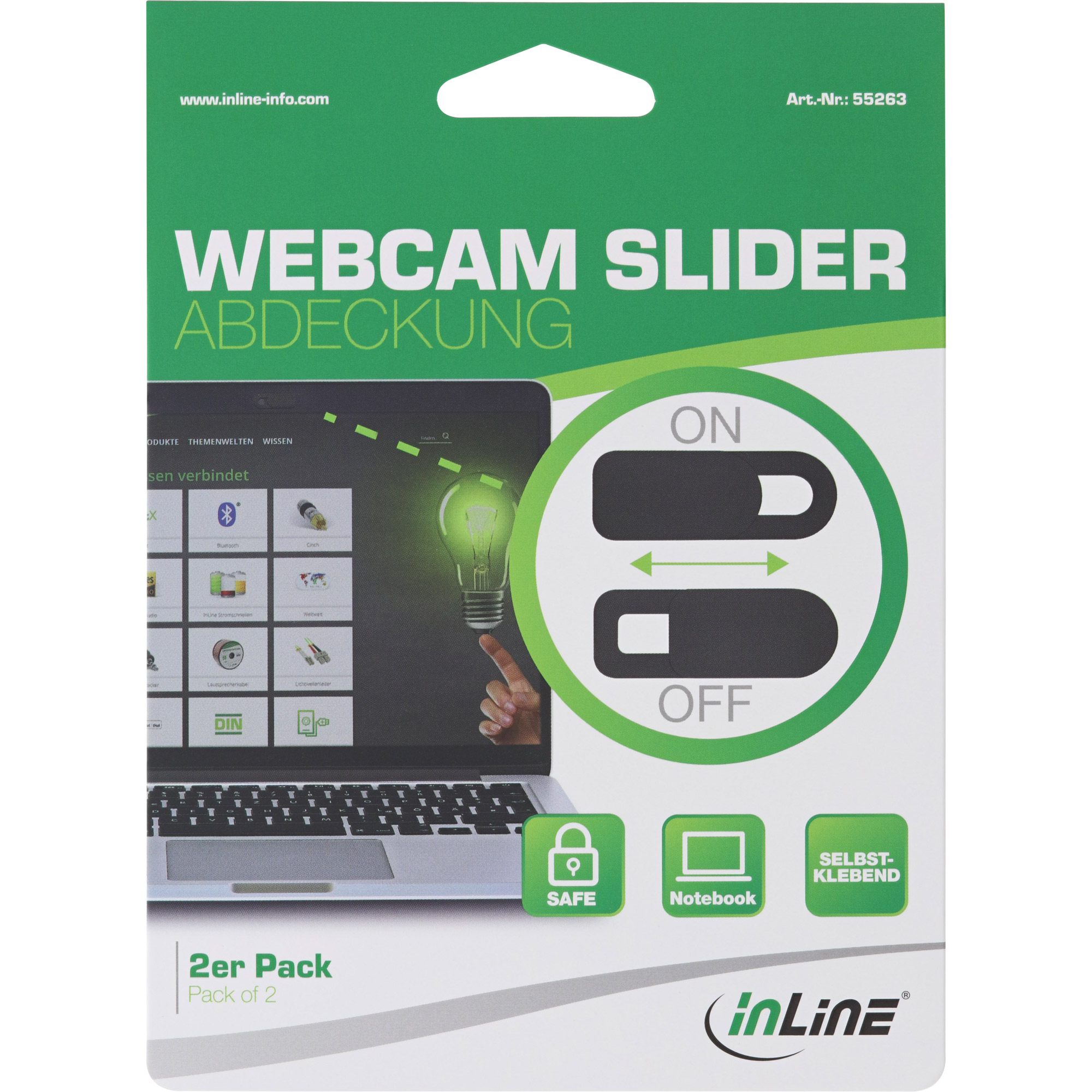 INLINE Webcam Slider Abdeckung schwarz 2er Pack